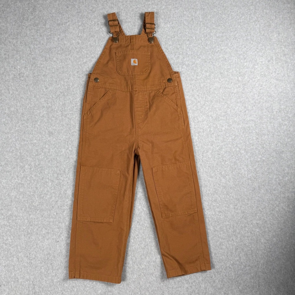 Carhartt Toddler 4T Brown Duck Canvas Double Knee Bib Overalls OX8609-B